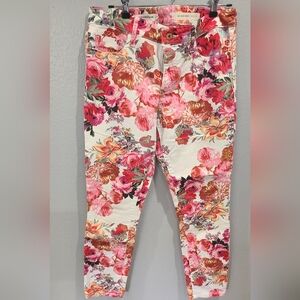 Anthropologie Floral Denim | size 30 | mid rise semi skinny